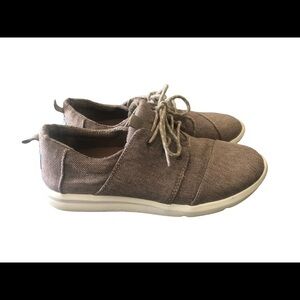 Toms Del Rey Lace Up Sneaker Sz. 7.5 Desert Taupe Poly Canvas Casual Athleisure